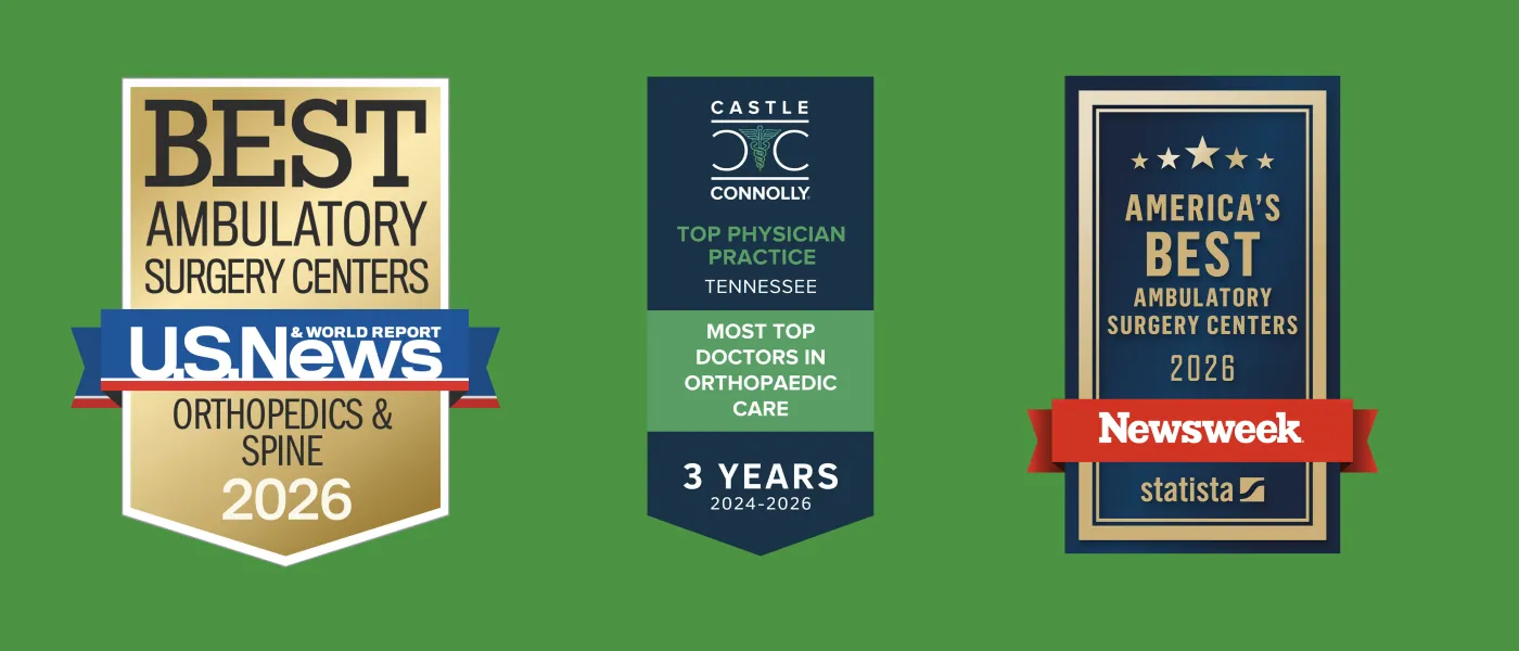 Three award badges for being top ambulatory surgery and orthopedic care from U.S. News, Castle Connolly, and Newsweek for 2026.