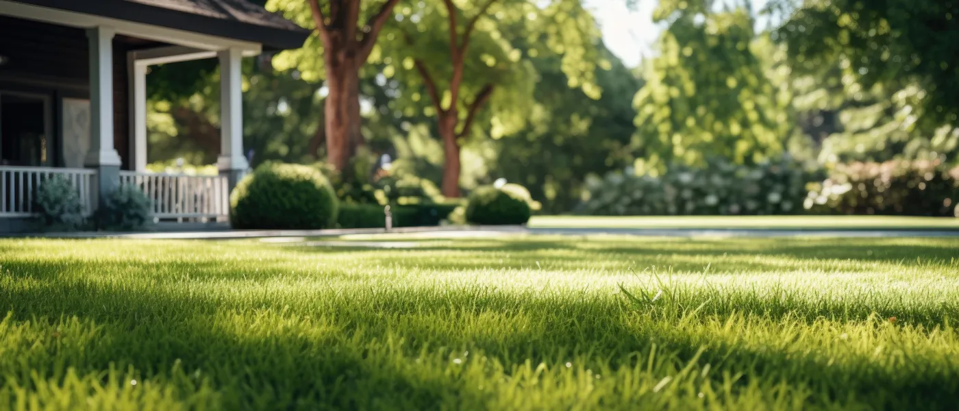 a house with a lawn and trees