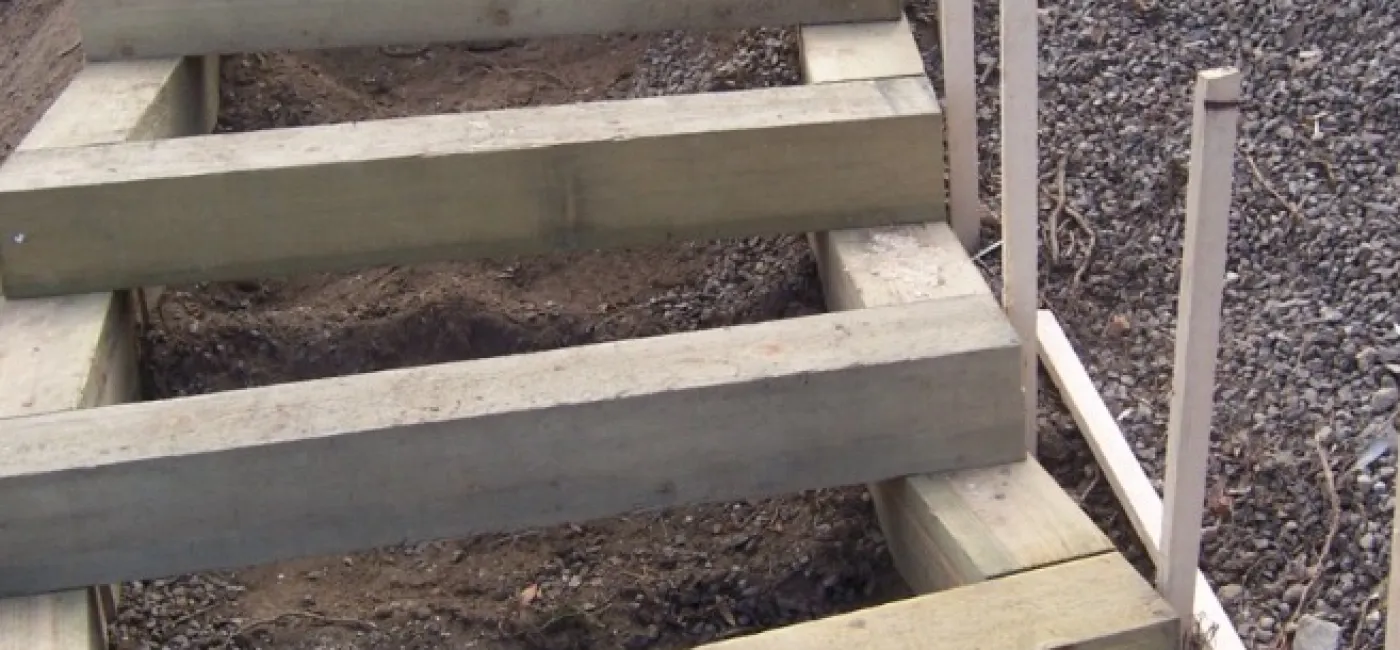 Timber box tread steps being built