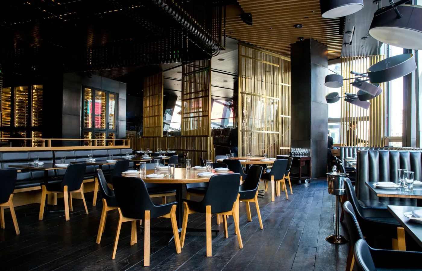 a room with tables and chairs