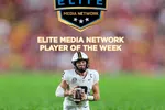 Football player Diego Pavia of Vanderbilt named Elite Media Network Player of the Week with key stats shown.