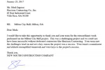 Thank you letter from New South Construction praising Harrison Contracting on Milton City Hall project success.
