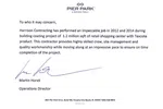 Letter from Pier Park praising Harrison Contracting for exceptional coating work on a 1.2 million sqft retail center.