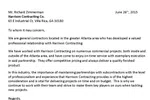 Letter of recommendation from Bailey Construction and Consulting endorsing Harrison Contracting for professionalism and quality.