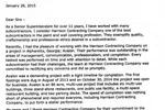 Letter of recommendation from Hoar Construction praising Harrison Contracting Company's quality and professionalism.