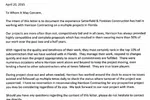 Letter of recommendation from Satterfield & Pontikes Construction praising Harrison Contracting's work quality and teamwork.