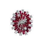 Pager to activate Baguette Rubies and Round Cut Diamonds Ring