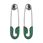 Pager to activate White Gold Emerald Safety Pin Earrings
