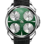 Pager to activate Palatial Five Time Zone Green Nickel Dial