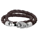 Pager to activate Perfect Fit Bracelet Double Strap White Gold with Braided Dark Brown Leather