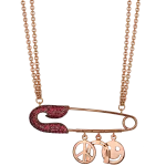 Pager to activate Large Rose Gold Ruby Safety Pin Necklace with Charms