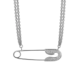Pager to activate Large White Gold Diamond Single Safety Pin Necklace