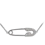 Pager to activate Small White Gold Diamond Single Safety Pin Necklace