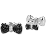 Pager to activate Large Bow Tie Cufflinks Black & White Diamonds