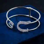 Pager to activate White Gold Diamond Double Head and Loop Safety Pin Cuff