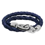 Pager to activate Perfect Fit Bracelet Double Strap White Gold with Black Diamonds on Braided Navy Blue Leather