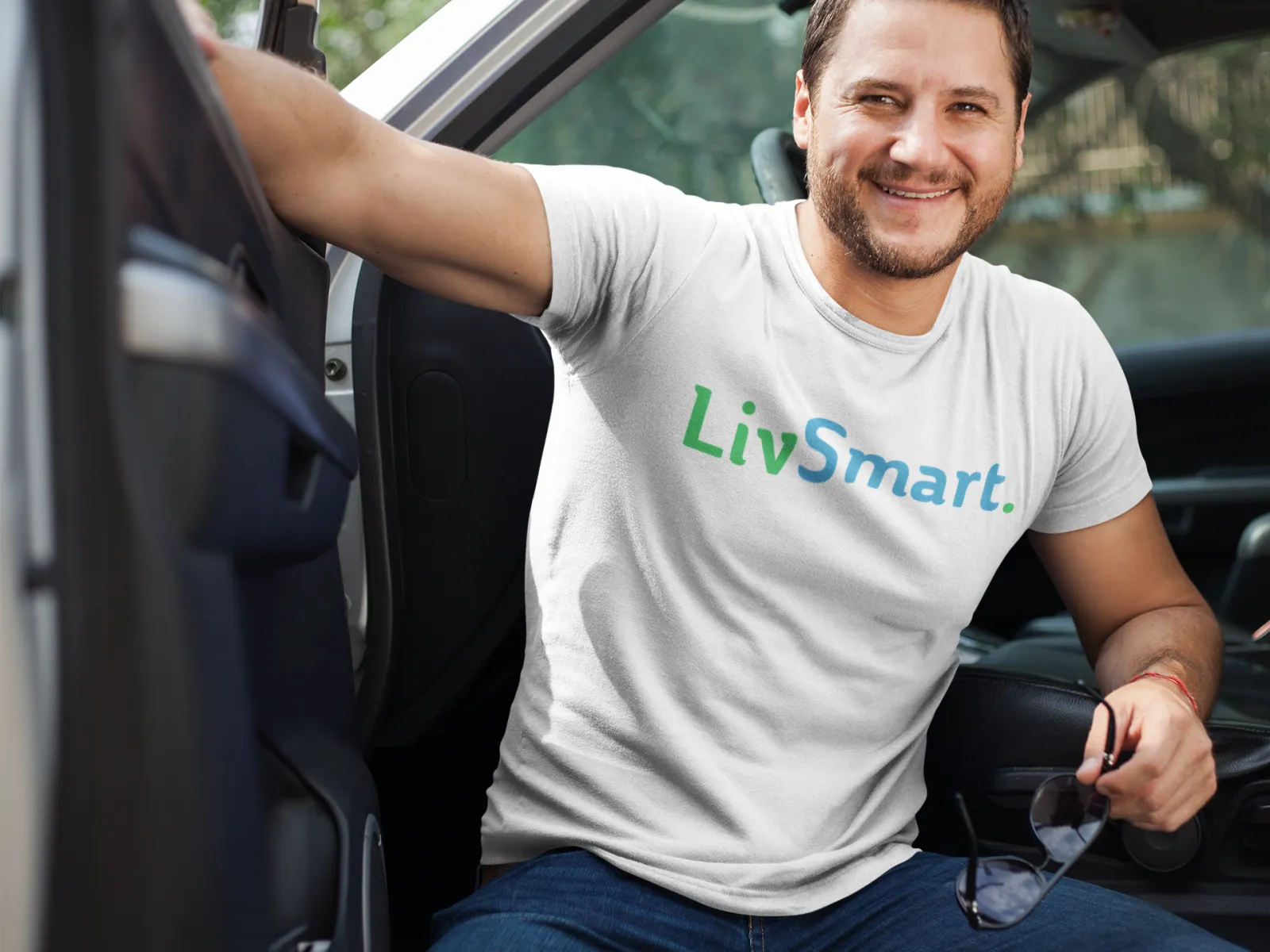 a man sitting in a car