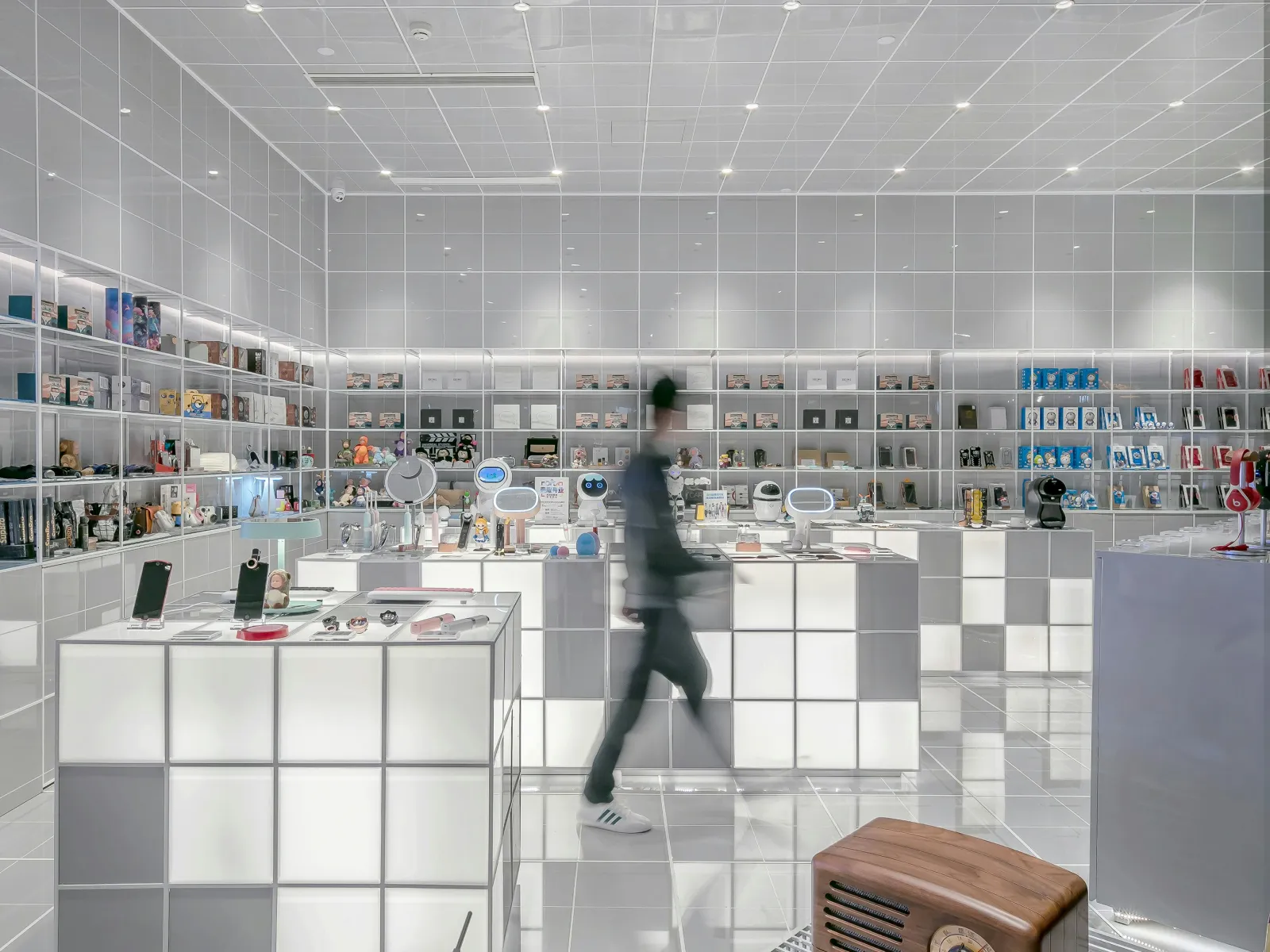 a person walking through a store