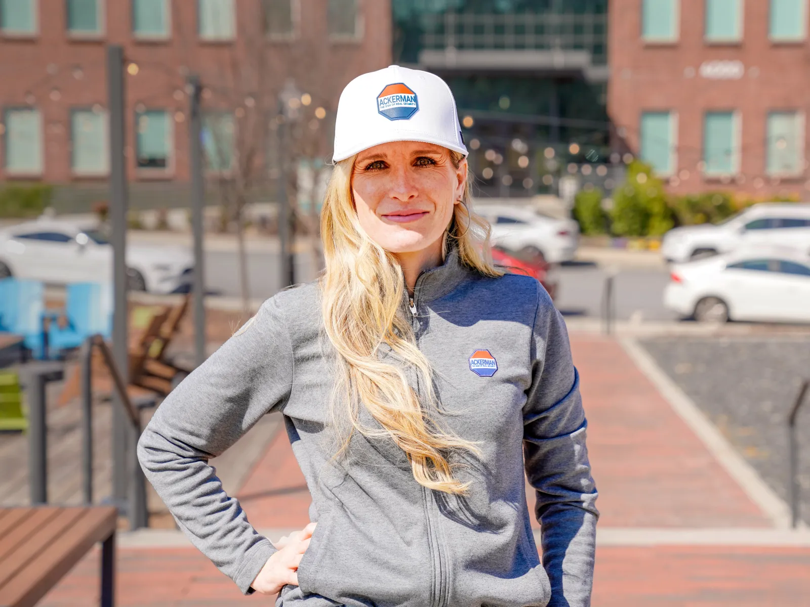 a woman wearing a hard hat