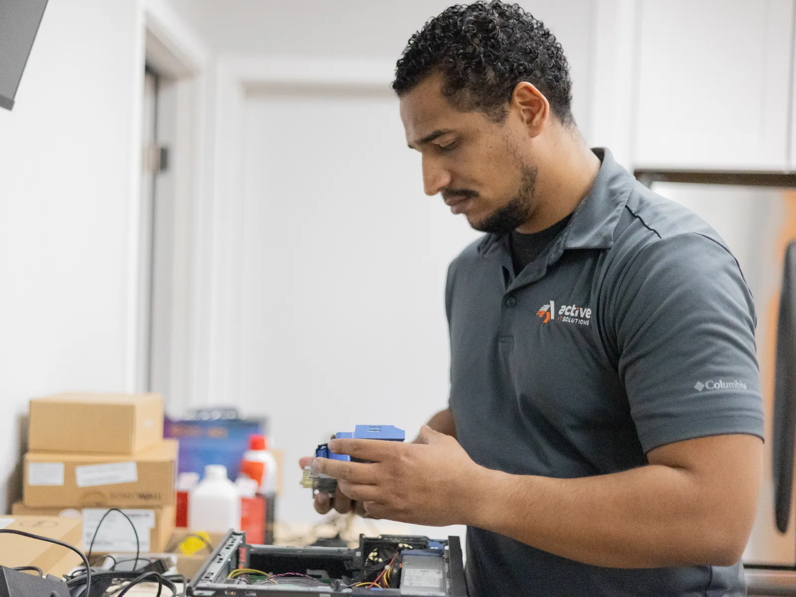 a man holding a device