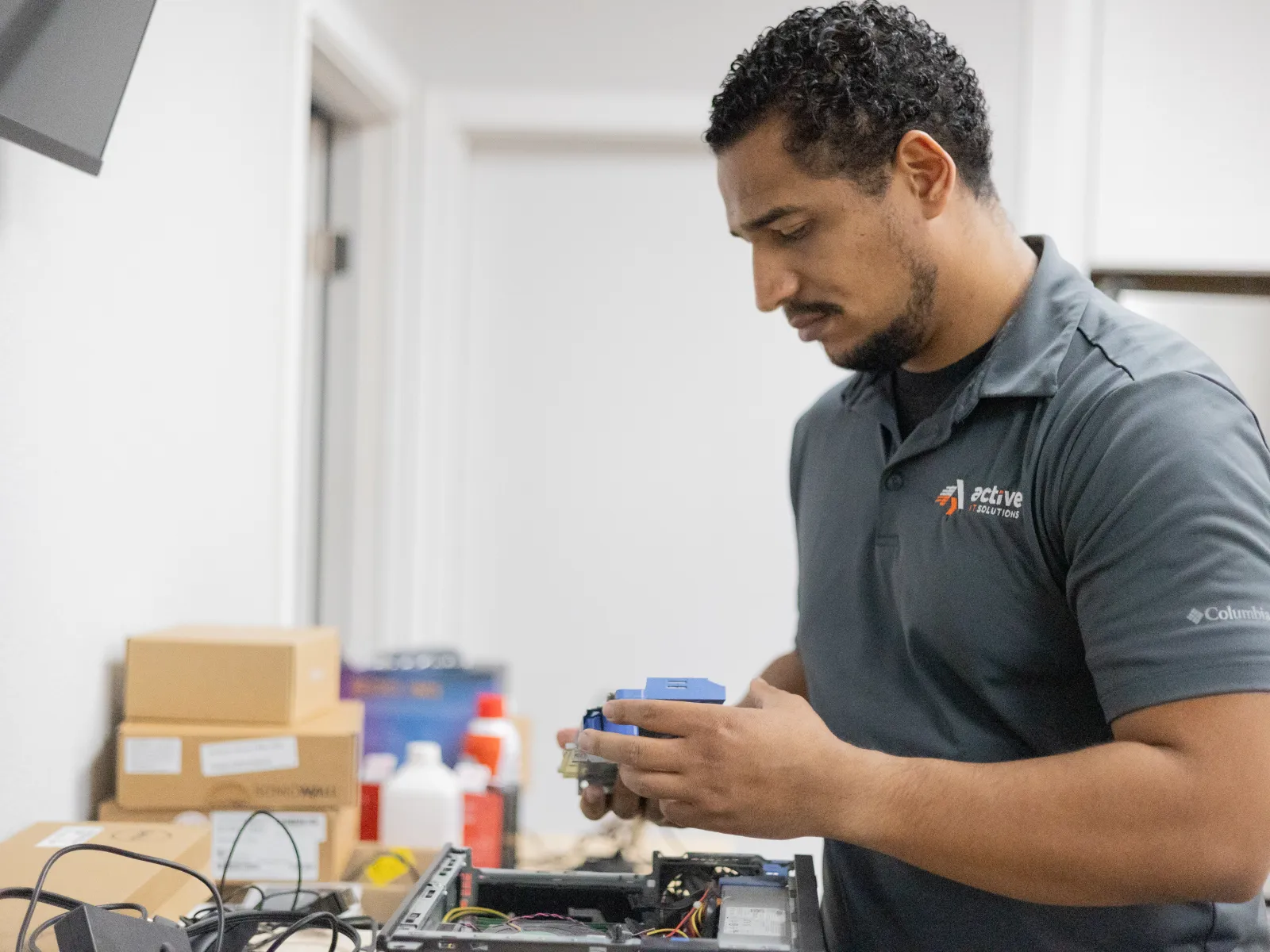 a man holding a device