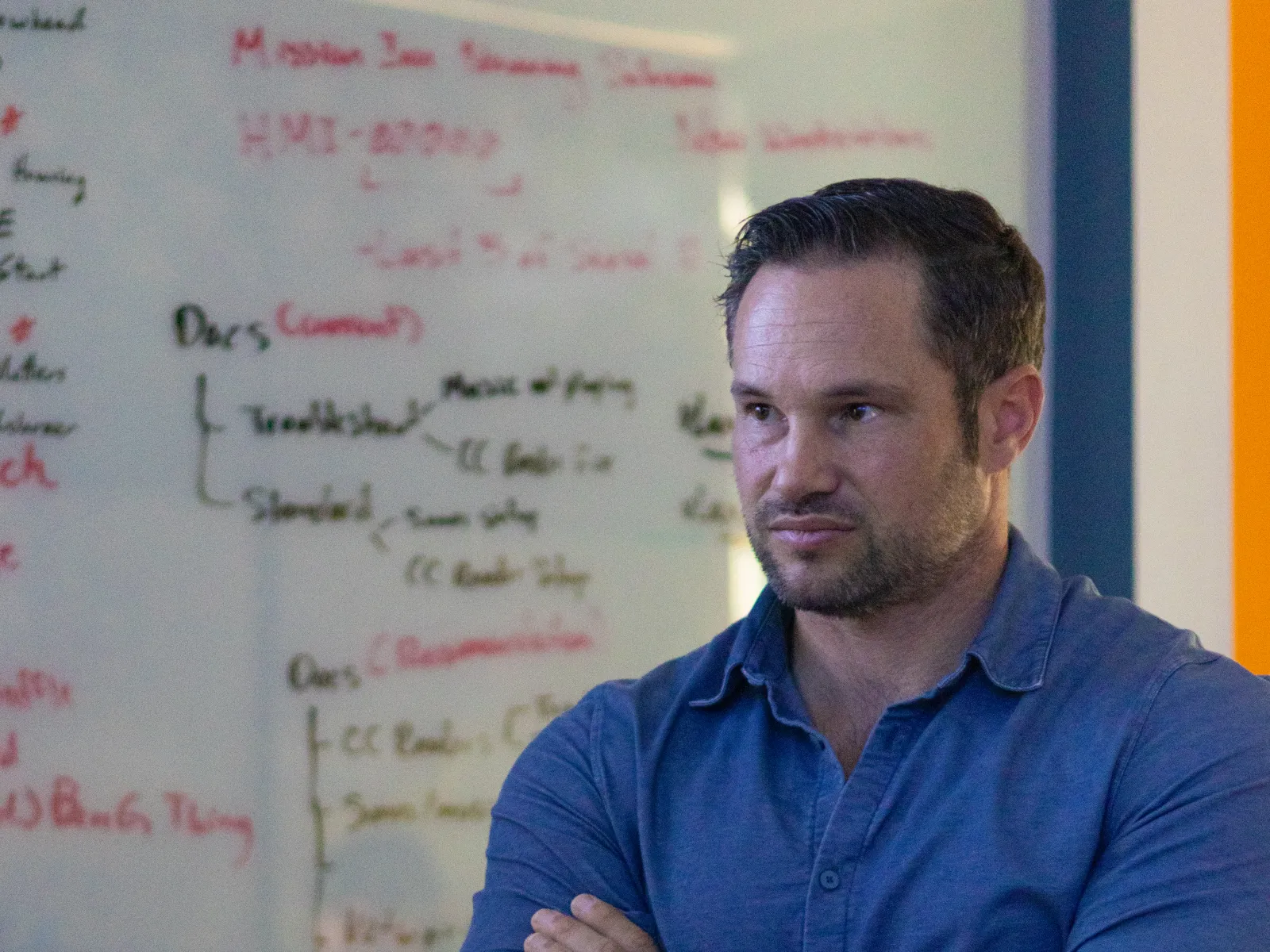 a man standing in front of a whiteboard