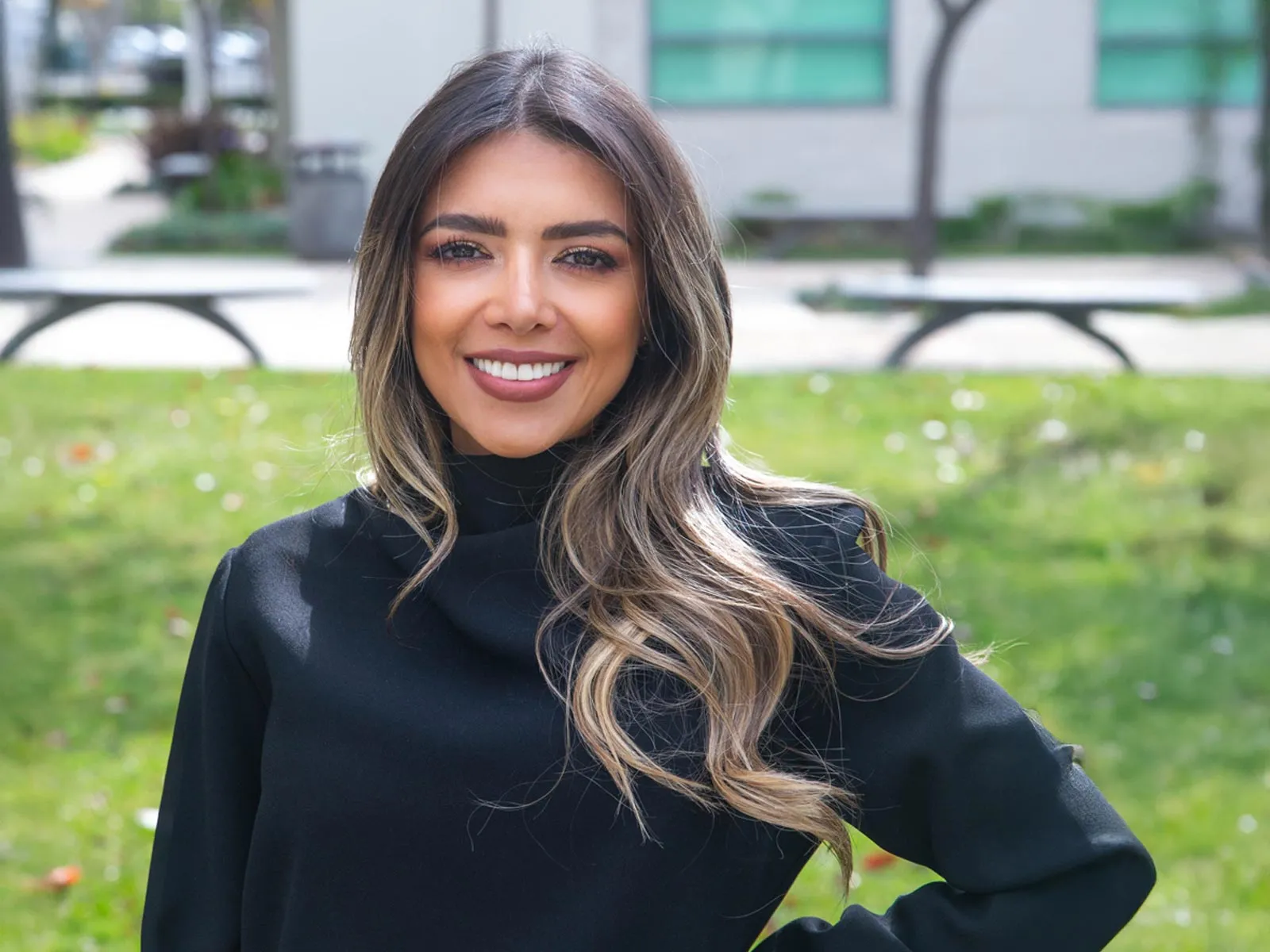 a woman smiling for the camera