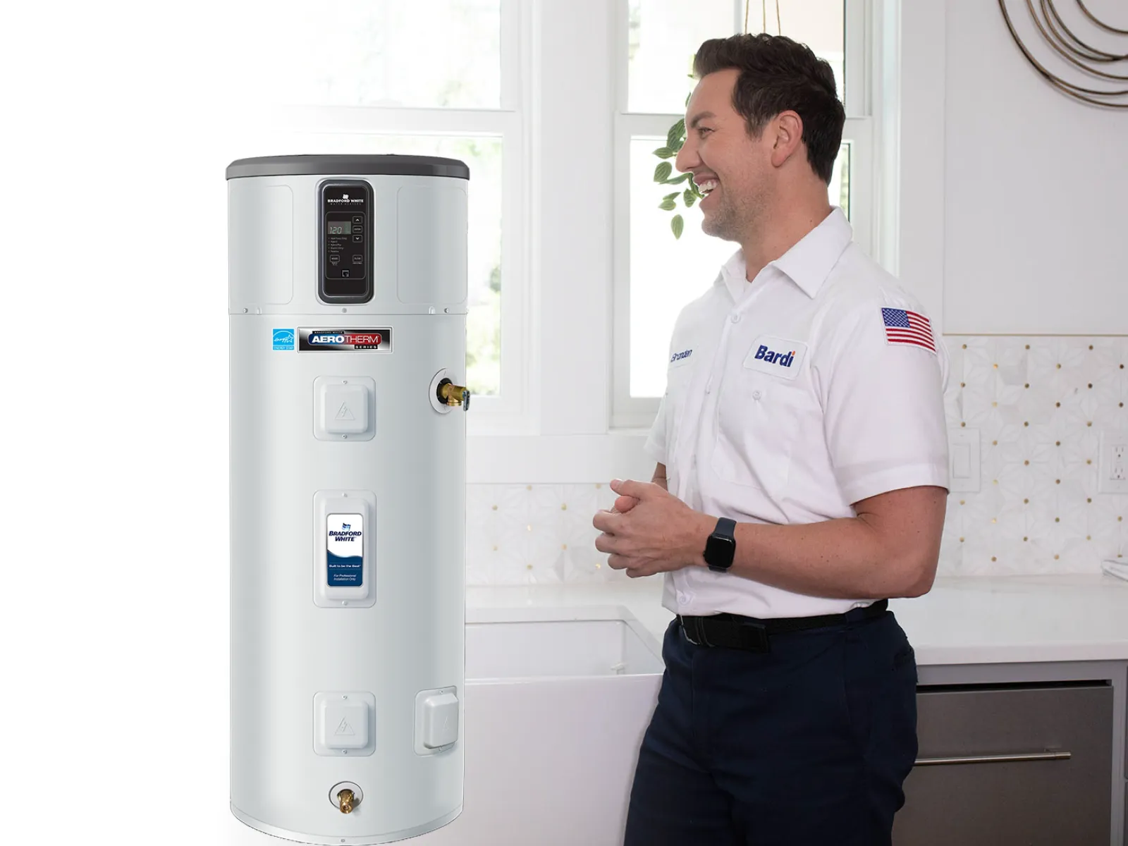a man standing next to a machine