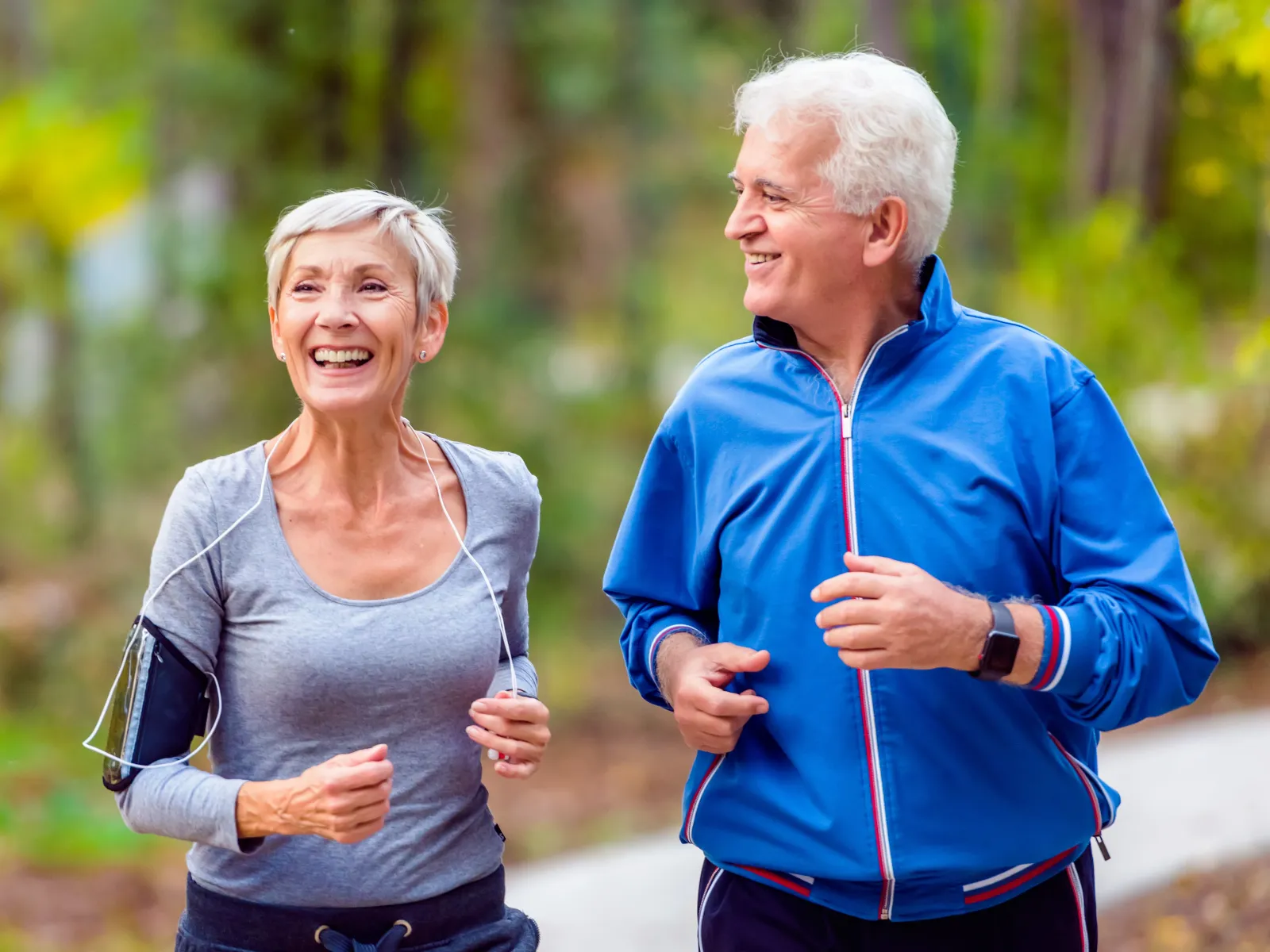 a man and a woman running