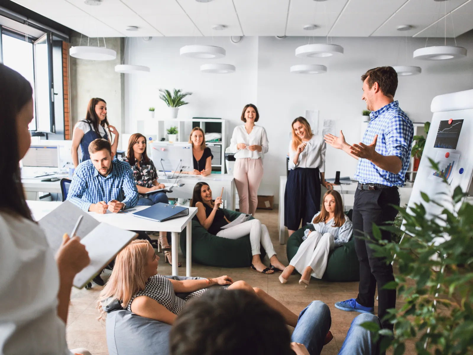 a group of people in a room