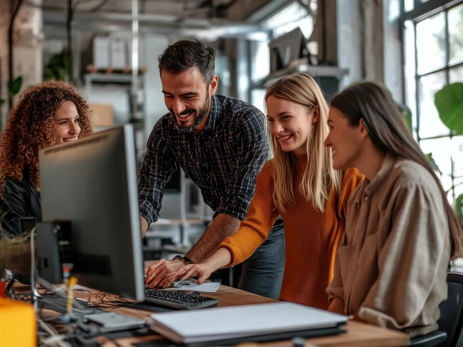 a group of people looking at a computer screen