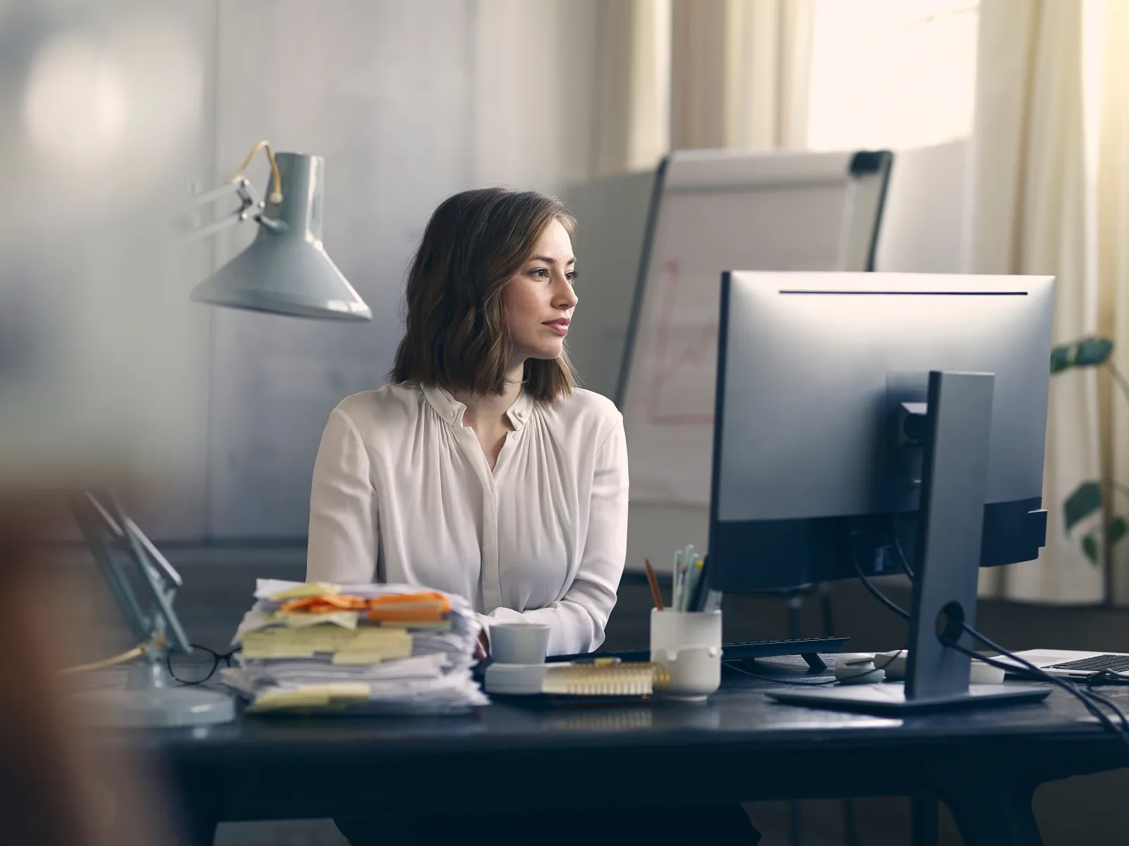 a person sitting at a desk