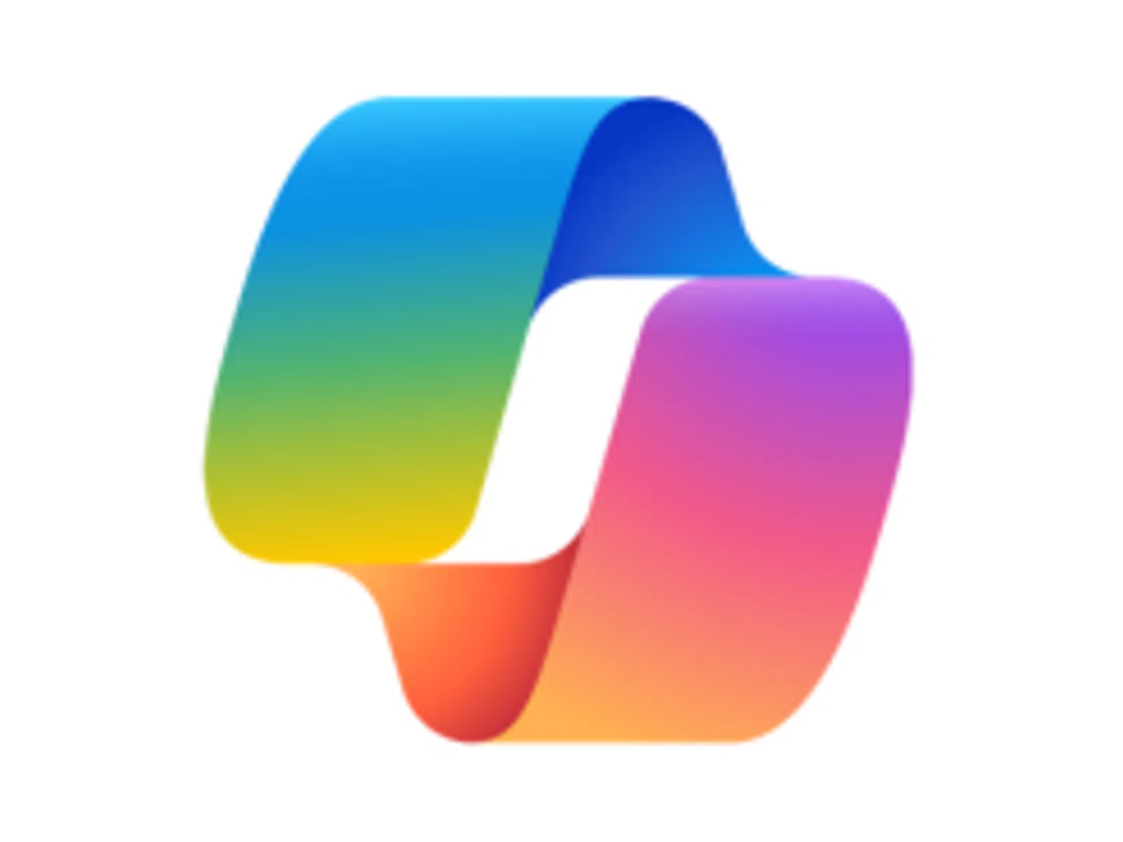 Abstract colorful logo with intertwined shapes in gradient blue, green, yellow, orange, pink, and purple shades