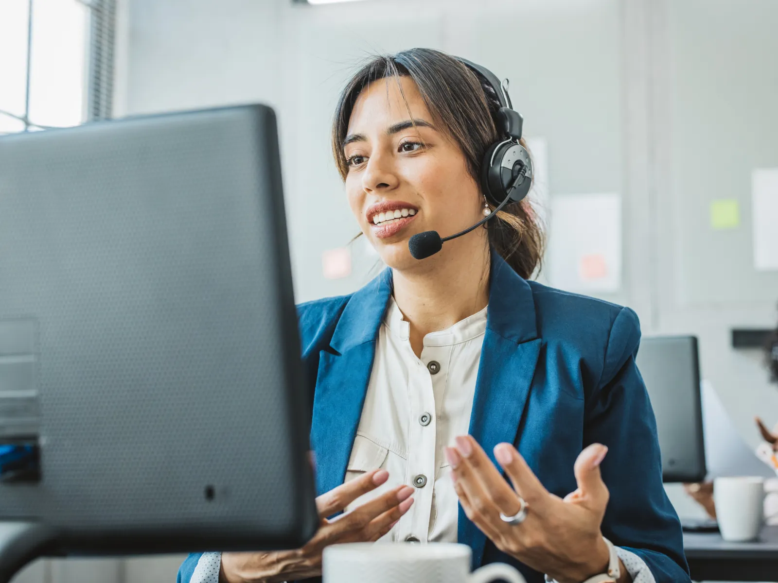 a woman wearing a headset