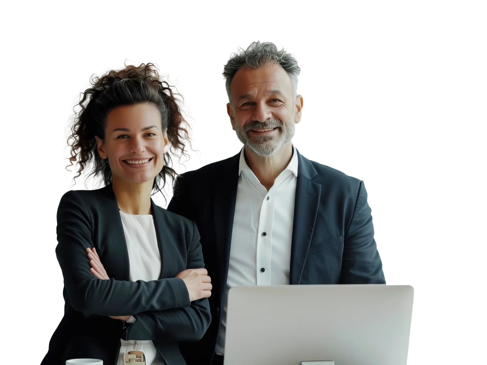 a man and a woman smiling