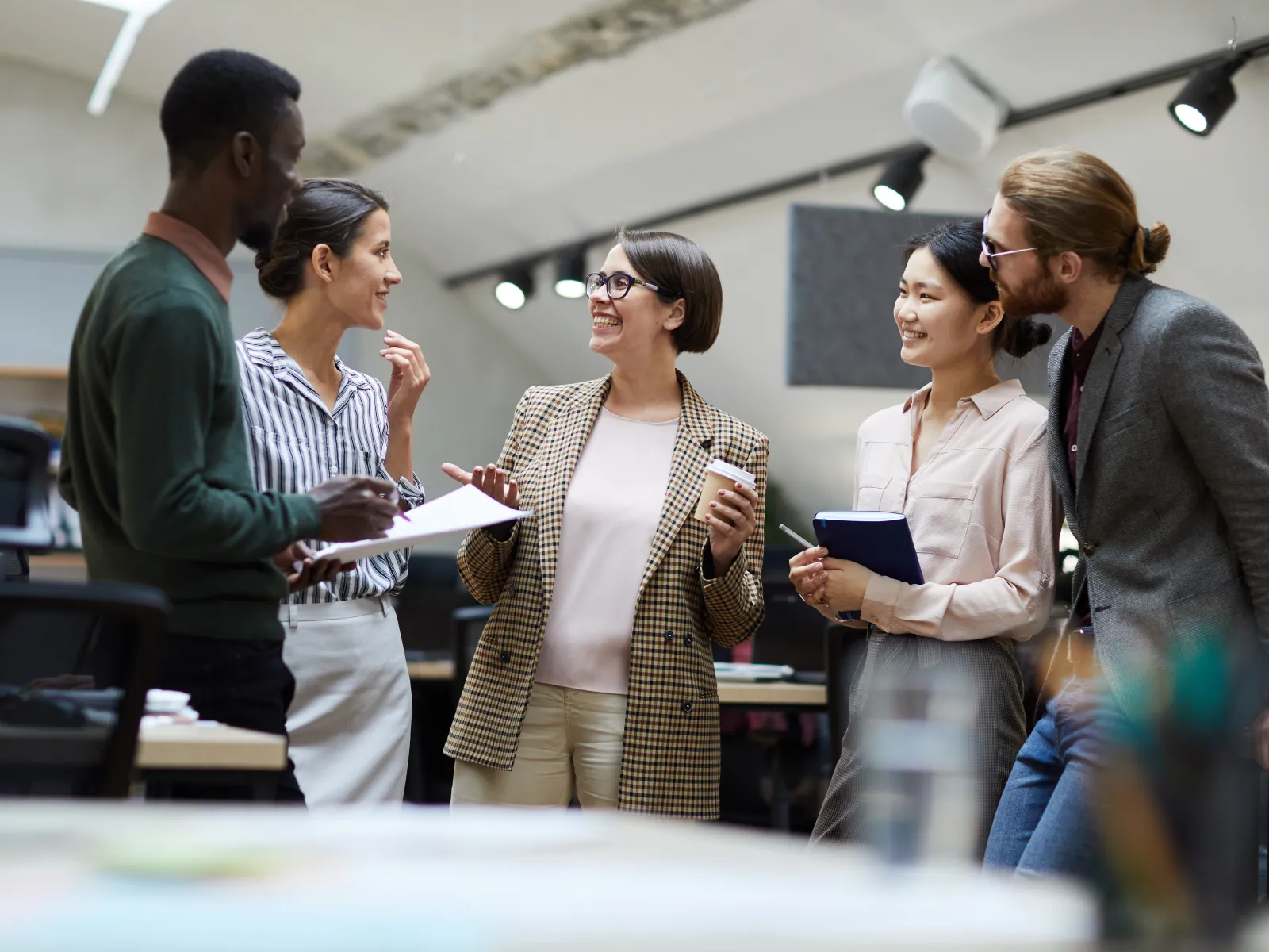a group of people talking