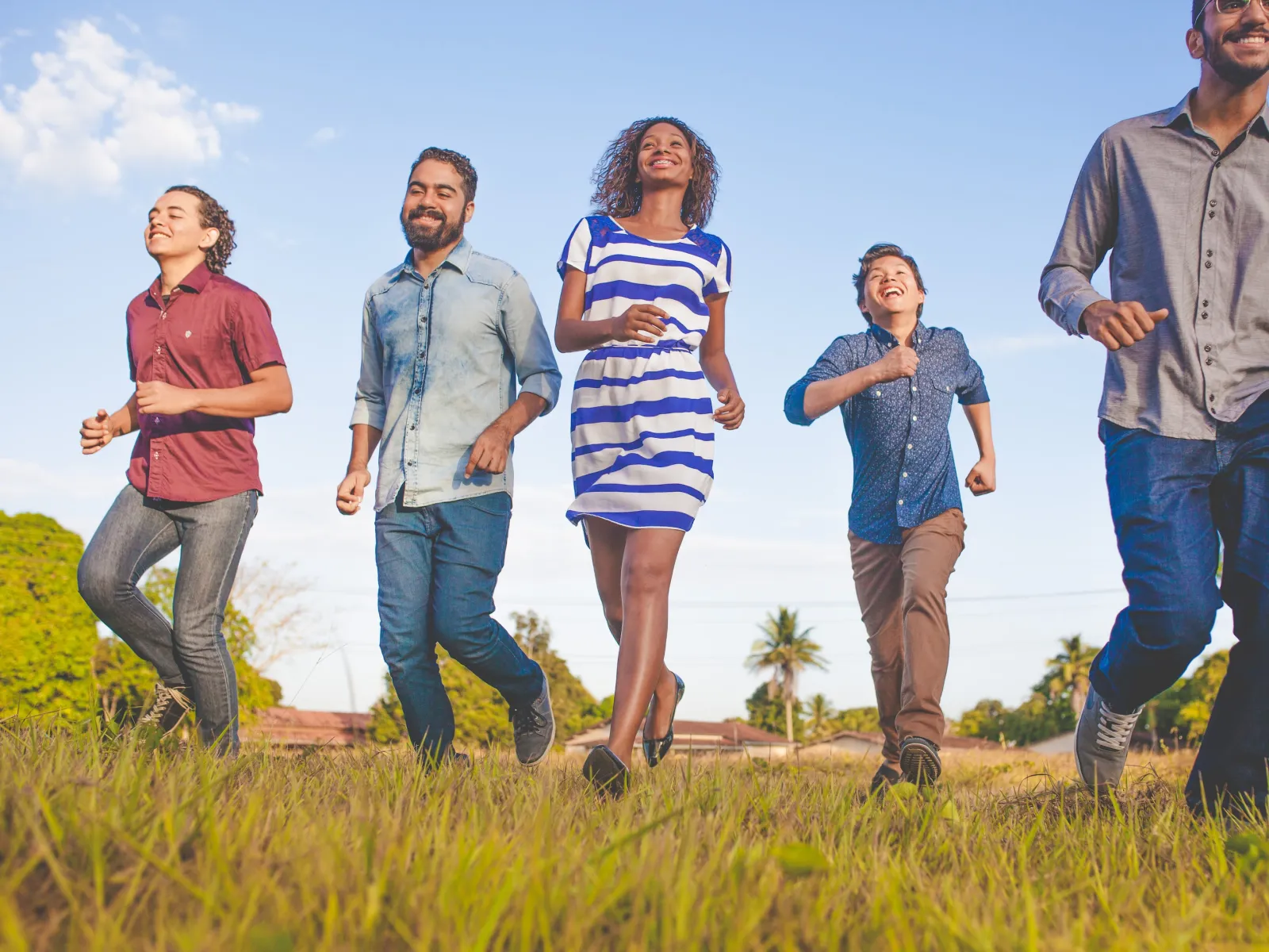 a group of people running