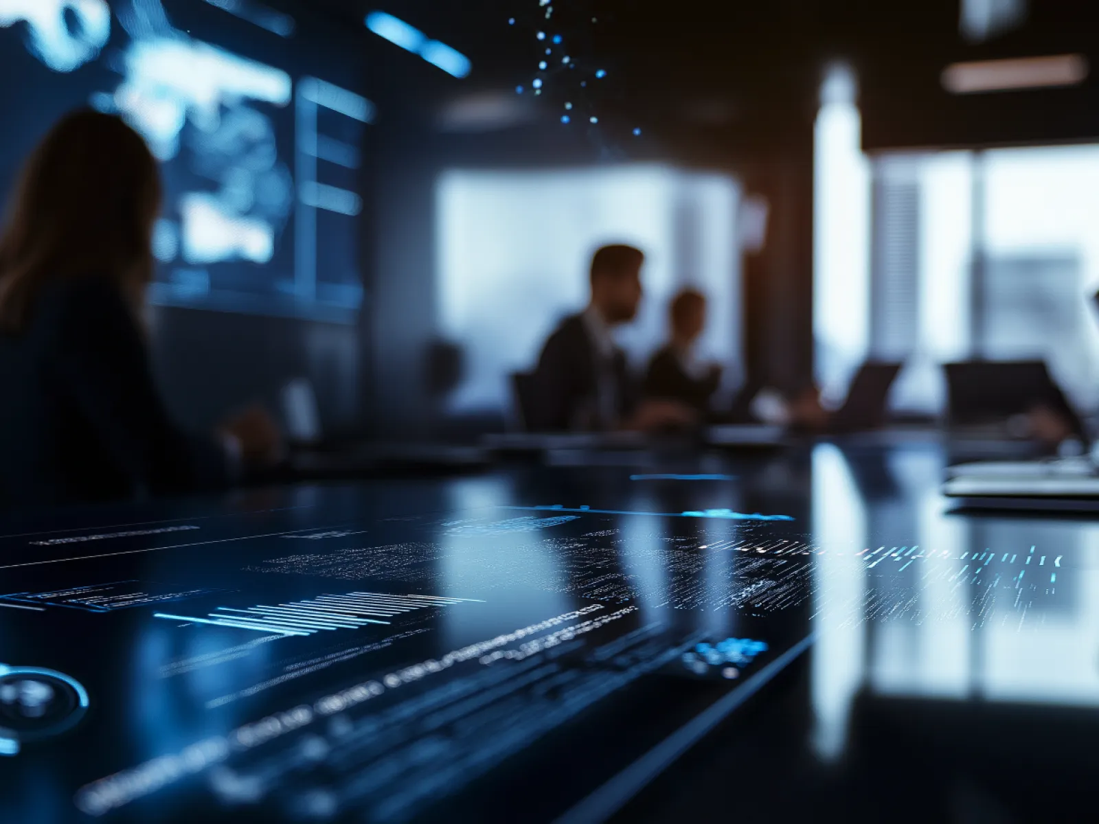 White dome security camera mounted on wall inside modern glass building with blue sky reflection.