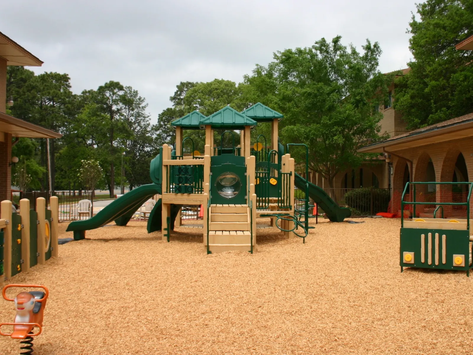 a playground with a slide
