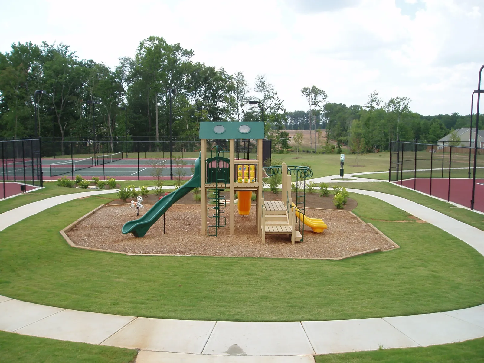 a playground with a slide