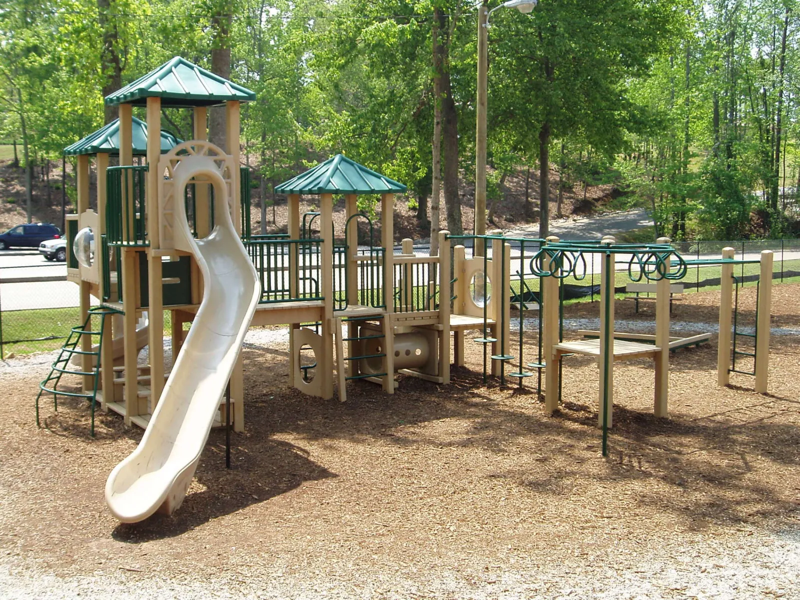 a playground with a slide