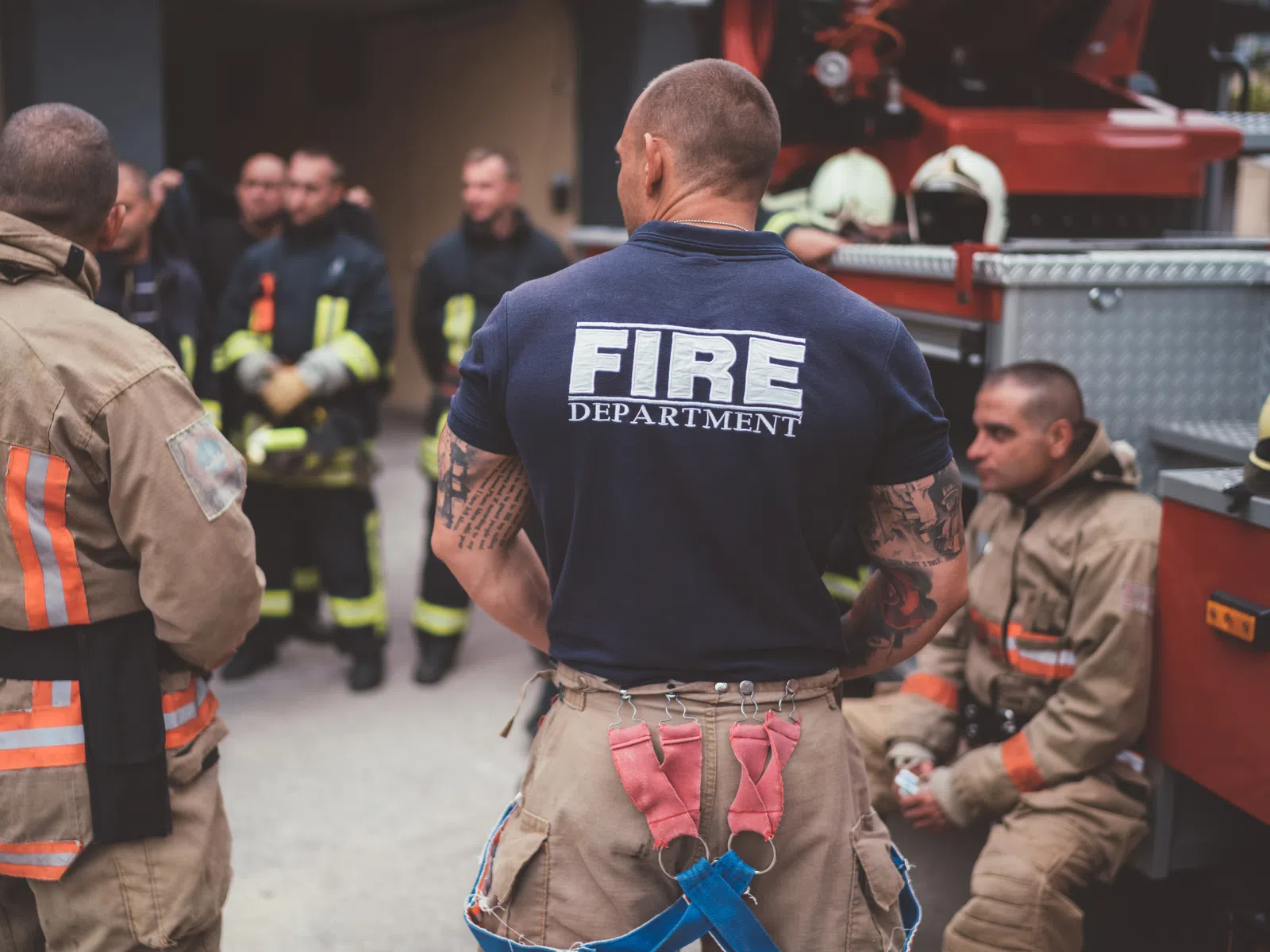 Firefighters gathered for a briefing at the fire station