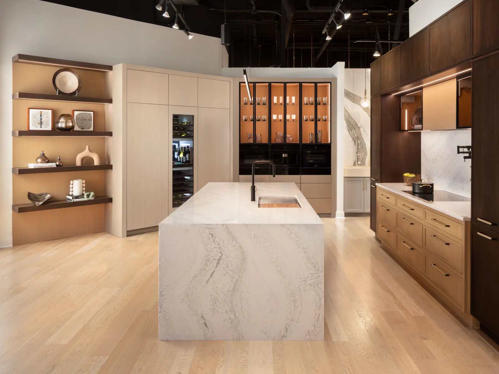 Contemporary kitchen design featuring an elegant marble island and stylish cabinetry.