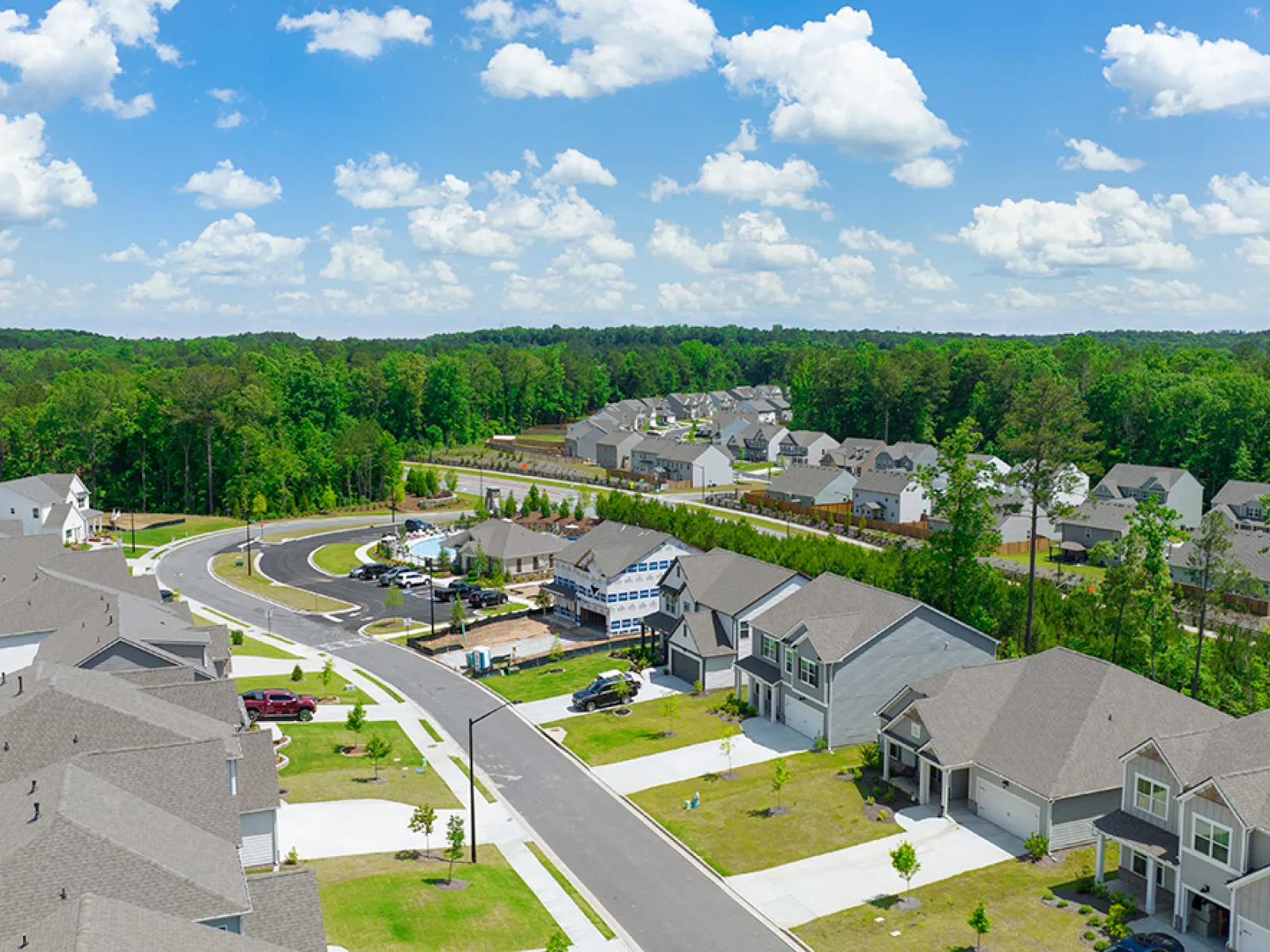 a neighborhood with trees and houses