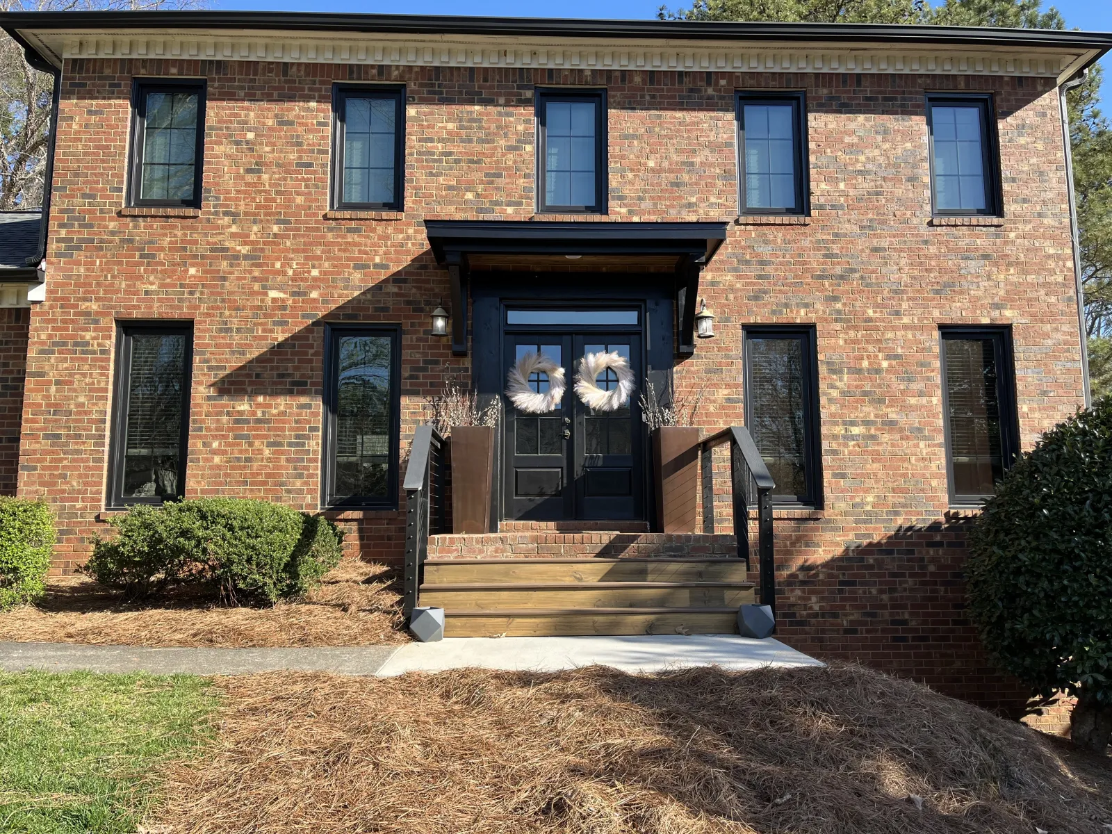 a brick building with a staircase