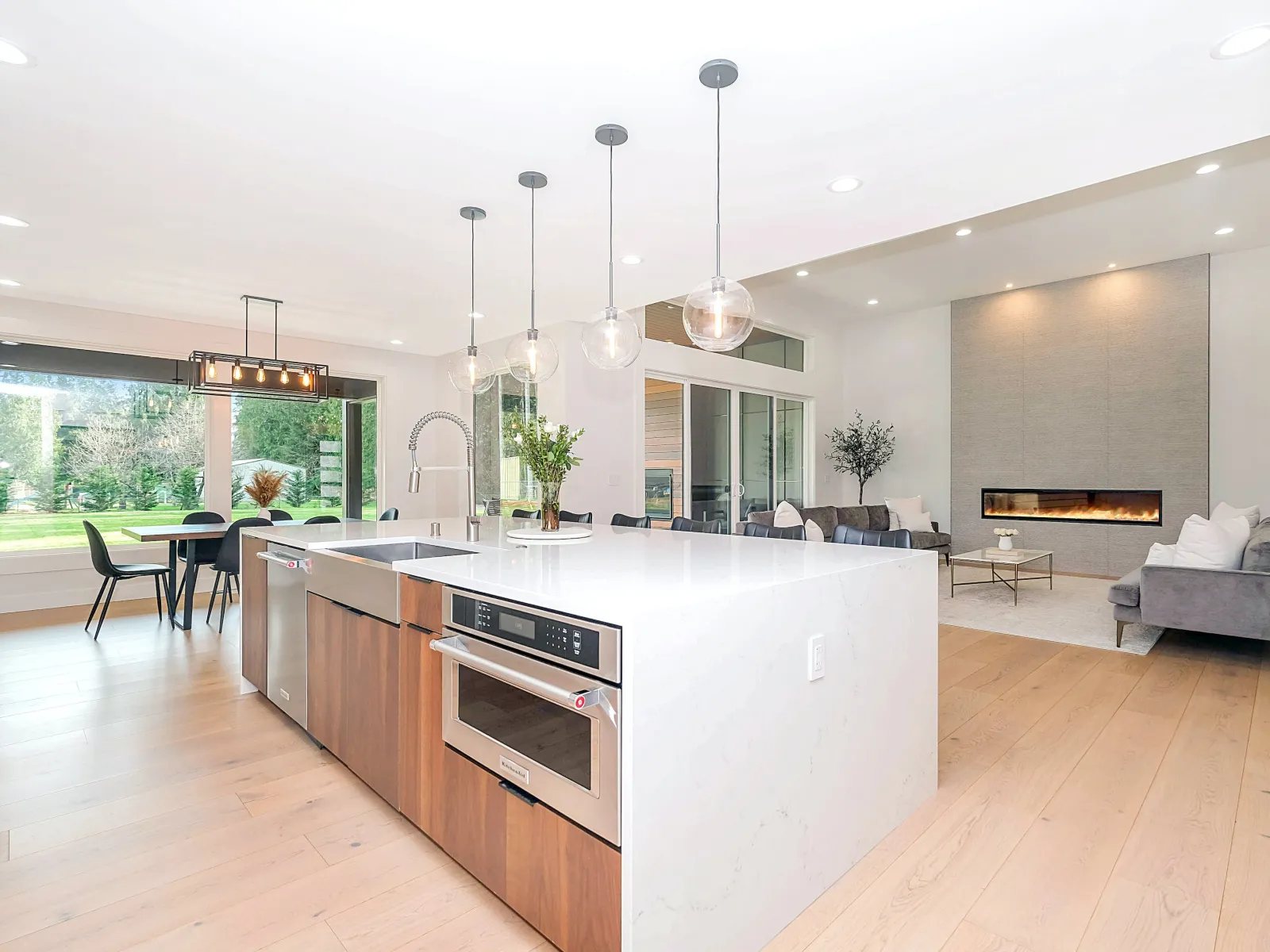 a kitchen with a large island