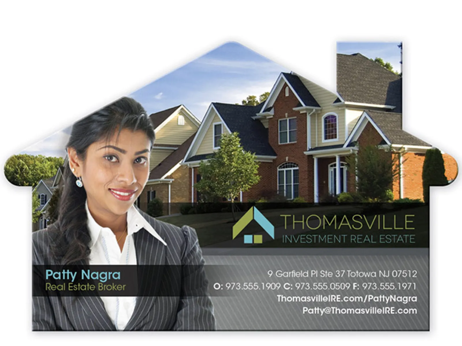 a person smiling in front of a row of houses