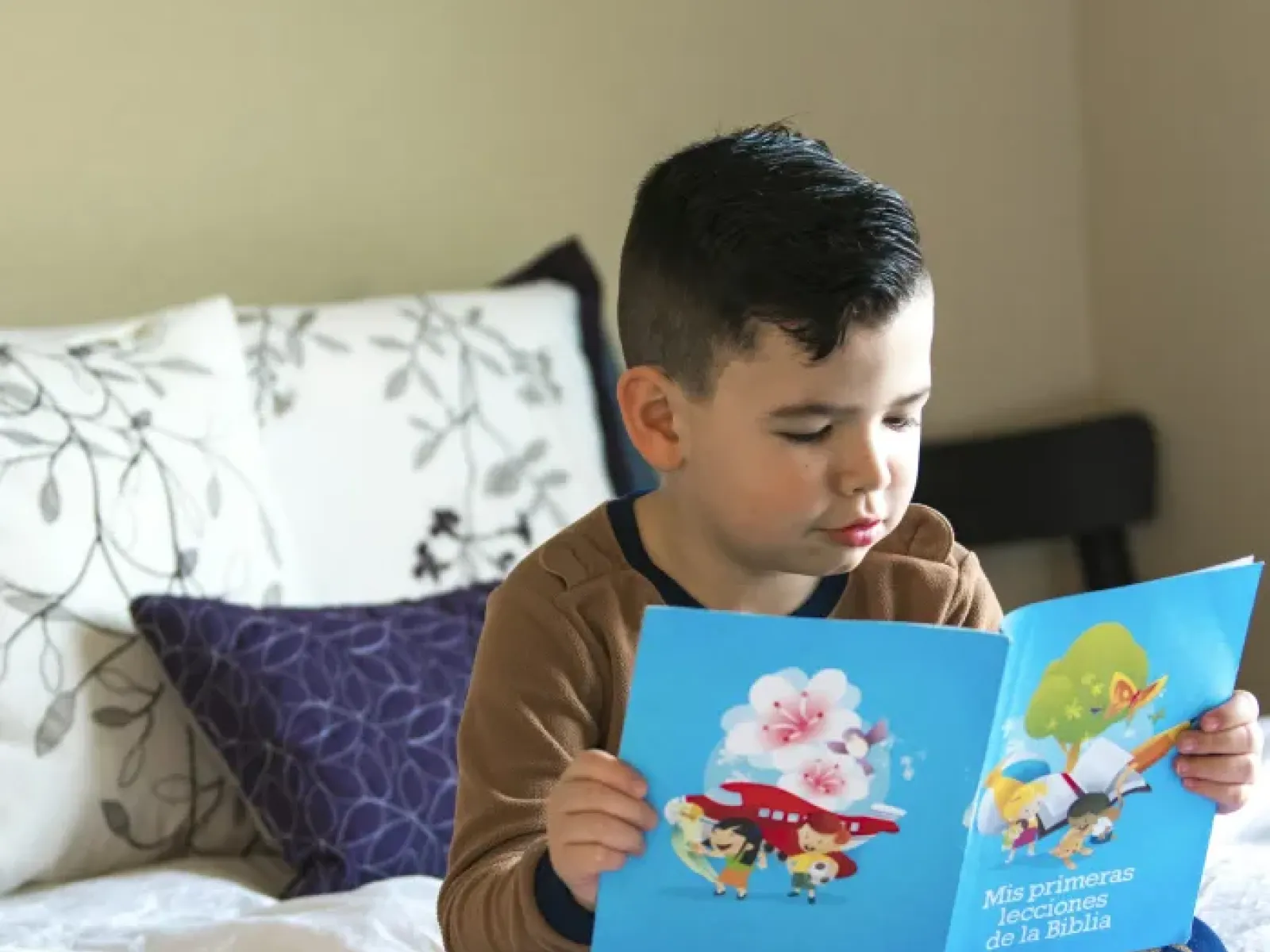 a boy reading a book