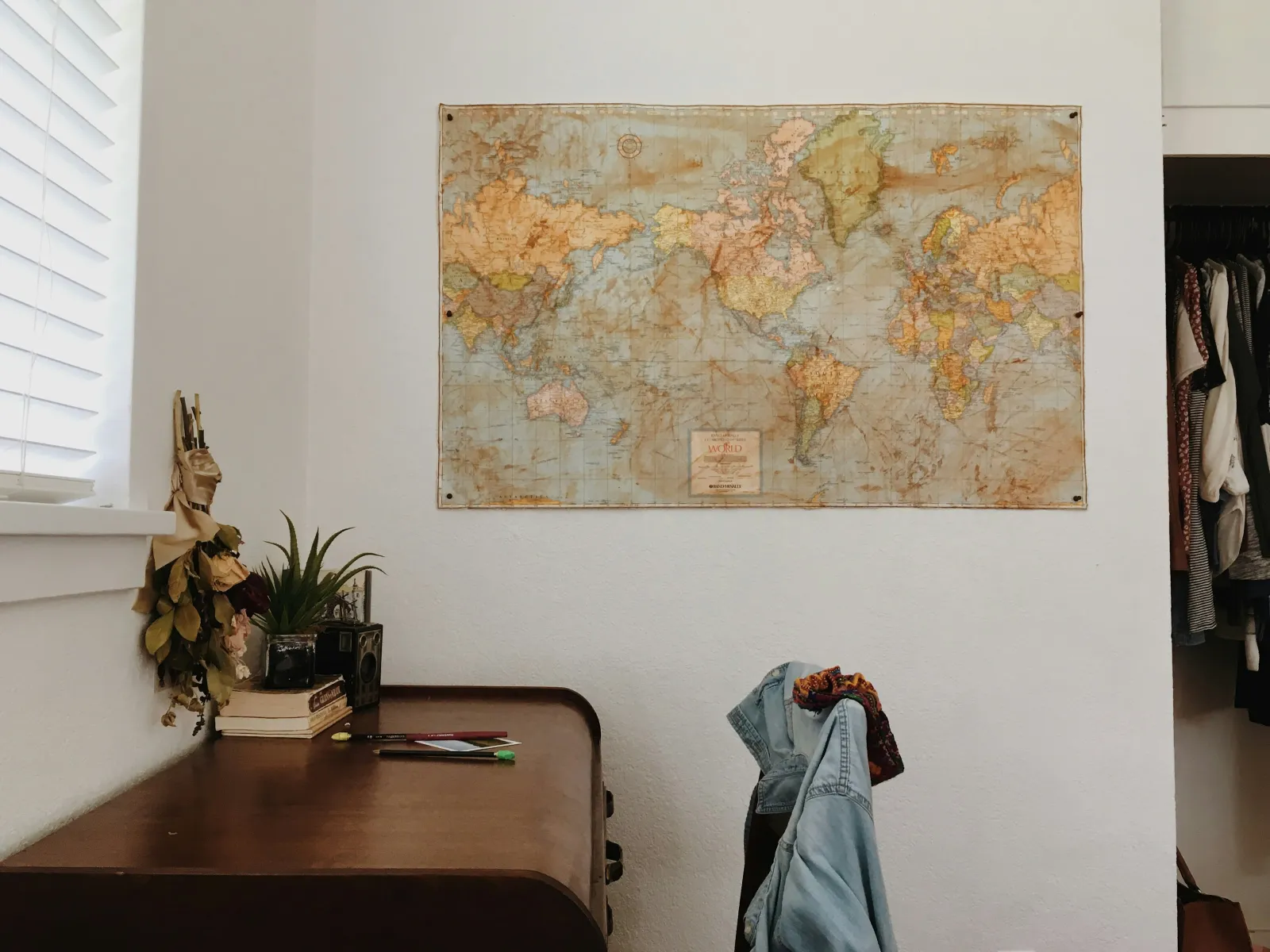 a table with a map on it