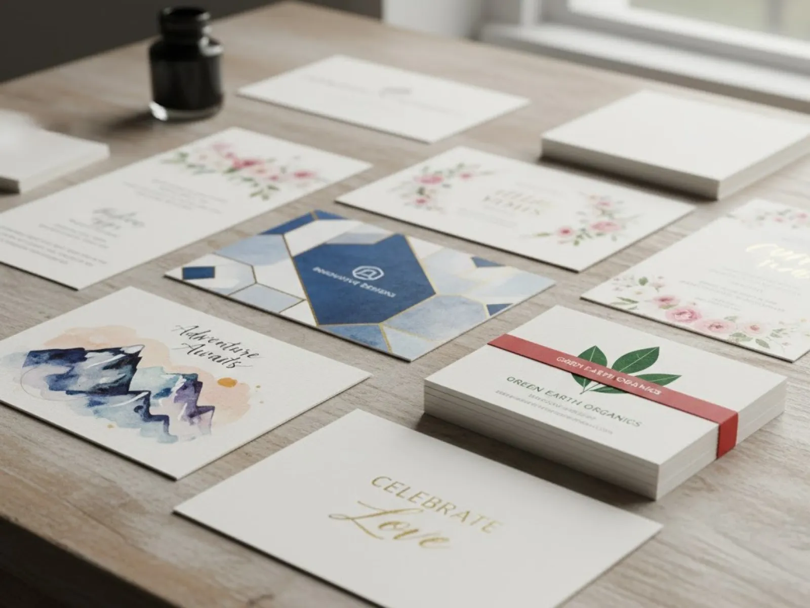 collection of custom printed cards and tags